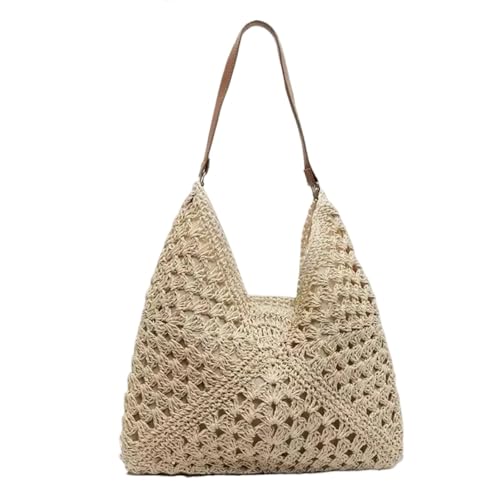 VCSZYAFX Handgewebte Tasche Multifunktionale Häkel-Strohtasche Schultertasche FüR Damenreisen Und Urlaub(Color3) von VCSZYAFX