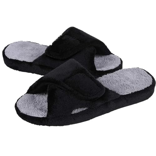 VCSZYAFX Hausschuhe For Damen, Offene Zehenpartie, Schlafzimmer-Slides, Baumwollschuhe(Black 2,41) von VCSZYAFX