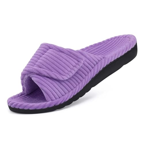 VCSZYAFX Hausschuhe For Damen, Offene Zehenpartie, Schlafzimmer-Slides, Baumwollschuhe(Purple,37) von VCSZYAFX