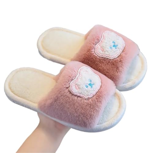 VCSZYAFX Mädchen Hausschuhe Offene Spitze Einfarbig Hause Outdoor Kinder Sliders Winter(Pink 2,24 for (15-16CM)) von VCSZYAFX