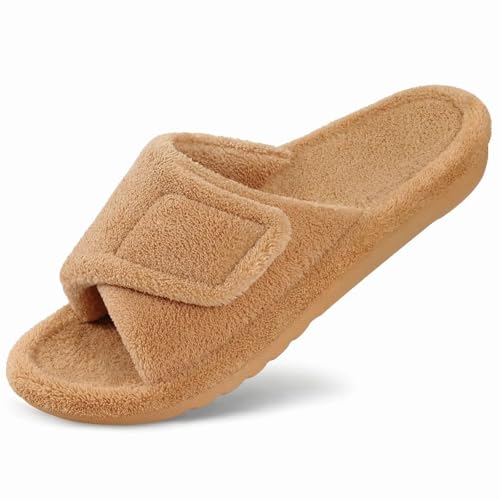 VCSZYAFX Offene Zehen Hausschuhe For Frauen Rutschfeste Folien Schlafzimmer Flauschige Plüsch(Khaki,42) von VCSZYAFX
