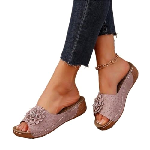 VCSZYAFX Plus Size Flower Plateau Rutschfeste Sandalen Offene Zehenpartie Ausgehöhlte Hausschuhe(Pink,40) von VCSZYAFX