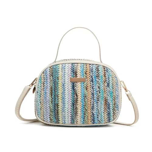 VCSZYAFX Rattan Stricken Frauen Stroh Strand Kette Kleine Handtasche Und Schulter Umhängetaschen(Blue) von VCSZYAFX