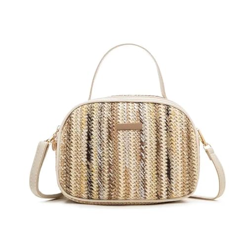 VCSZYAFX Rattan Stricken Frauen Stroh Strand Kette Kleine Handtasche Und Schulter Umhängetaschen(Khaki) von VCSZYAFX