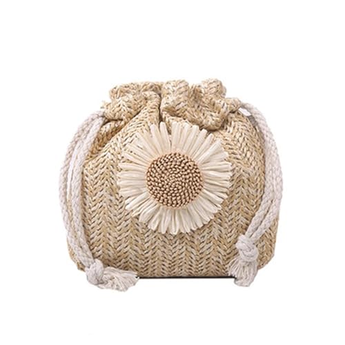 VCSZYAFX Rattan gewebt Stroh Tasche Handtasche stricken Blume Strand Frau Schulter Messenger(Khaki) von VCSZYAFX