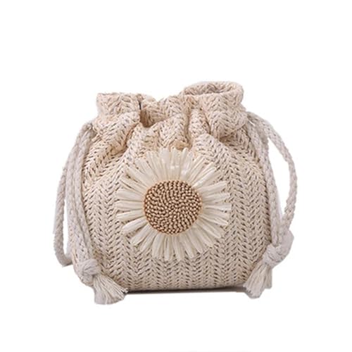 VCSZYAFX Rattan gewebt Stroh Tasche Handtasche stricken Blume Strand Frau Schulter Messenger(White) von VCSZYAFX