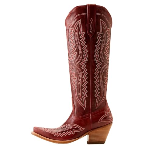 VCSZYAFX Retro Spitz Dicken High Heels Kniehohe Stickerei Cosplay Reitstiefel Western Cowboy Unisex Multi-color(Red,37) von VCSZYAFX