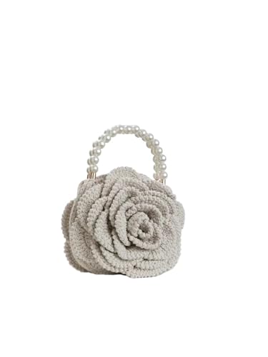 VCSZYAFX Rose Blume Kupplung Chic Tote Handtasche Jacquard gewebt häkeln Tasche Geldbörse(Off white) von VCSZYAFX