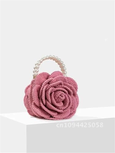 VCSZYAFX Rose Blume Kupplung Chic Tote Handtasche Jacquard gewebt häkeln Tasche Geldbörse(Rose) von VCSZYAFX