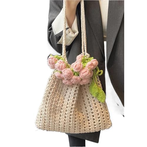 VCSZYAFX Rosen-Häkelhandtasche, gestrickte Umhängetasche FüR Damenreisen Und Urlaub(Color2) von VCSZYAFX