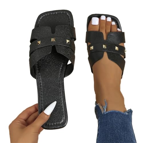 VCSZYAFX Rutschfeste Hausschuhe For Frauen Bottom Open Toe Outdoor Slides(Black,42) von VCSZYAFX