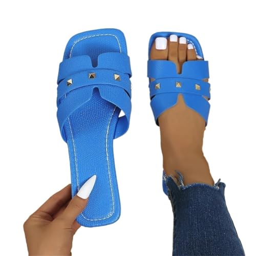VCSZYAFX Rutschfeste Hausschuhe For Frauen Bottom Open Toe Outdoor Slides(Blue,36) von VCSZYAFX
