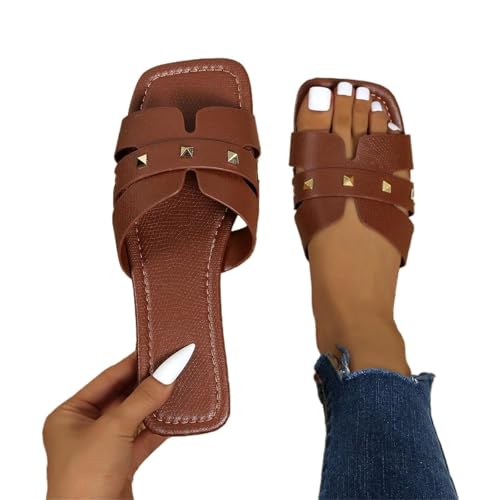 VCSZYAFX Rutschfeste Hausschuhe For Frauen Bottom Open Toe Outdoor Slides(Brown,41) von VCSZYAFX