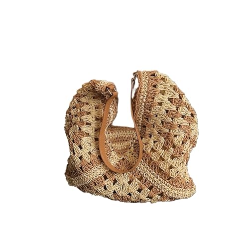 VCSZYAFX Sommer Damen Gestrickte Stroh Handtasche Hohle handgewebte Umhängetasche FüR Damenreisen Und Urlaub(Color1) von VCSZYAFX