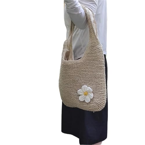 VCSZYAFX Sommer handgewebte Tasche Umhängetasche große Kapazität Handtasche FüR Damenreisen Und Urlaub von VCSZYAFX