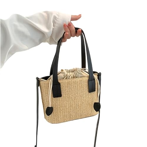 VCSZYAFX Stricken Reise Stroh Strand Handgelenk Pack Frauen Griff Weibliche Eimer Tragetaschen Handtasche(Black) von VCSZYAFX