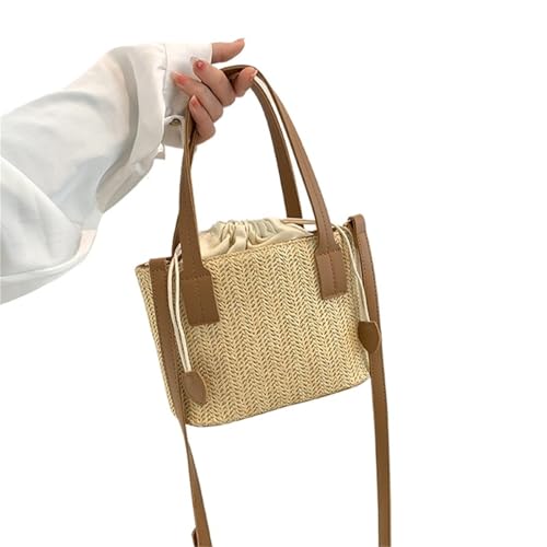 VCSZYAFX Stricken Reise Stroh Strand Handgelenk Pack Frauen Griff Weibliche Eimer Tragetaschen Handtasche(Brown) von VCSZYAFX