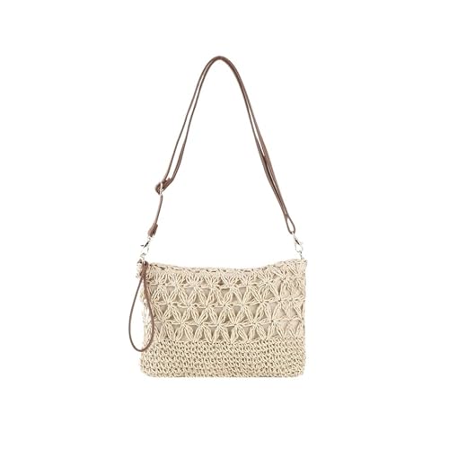 VCSZYAFX Stroh Umhängetaschen for gewebte Schultertasche Geldbörse Raffia Armband häkeln(Beige) von VCSZYAFX