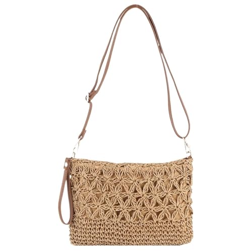 VCSZYAFX Stroh Umhängetaschen for gewebte Schultertasche Geldbörse Raffia Armband häkeln(Brown) von VCSZYAFX