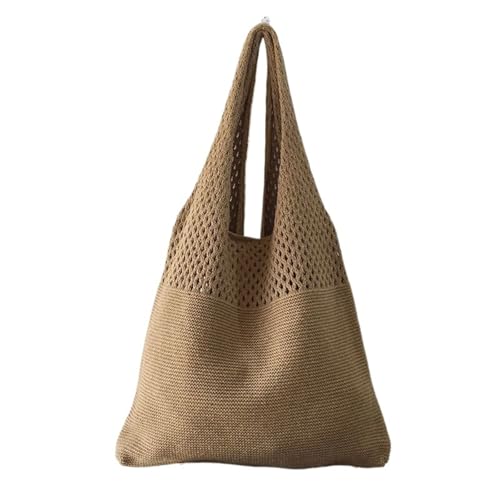 VCSZYAFX Vintage Hohl Gewebte Frauen Schulter Tasche Stricken Handtaschen Große Kapazität Tote Taschen(Brown1) von VCSZYAFX