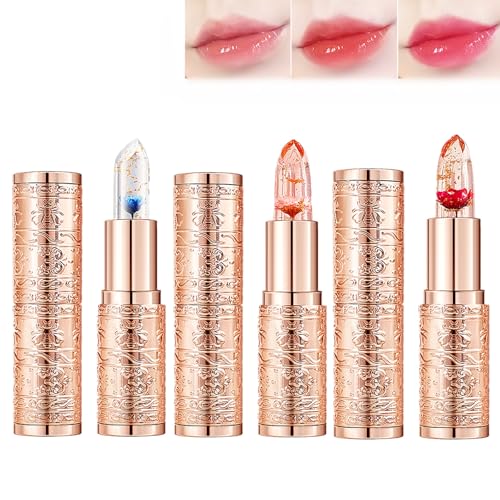 Lip gloss Flower Jelly Lippenstift,Temperaturveränderlicher Lippenstift,Color Changing Lipstick,Lang Anhaltender Balsam,Wasserdicht und nicht leicht zu verblassen,Lipgloss für Frauen (3 Stück) von VCTKLN