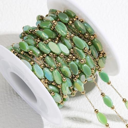 VDCVADKYE Kristallperlen, Edelstahl Kristall Perlen Kette Multicolor 1-2 Meter for Schmuck Machen DIY(Gold Color-lgreen,1meter) von VDCVADKYE