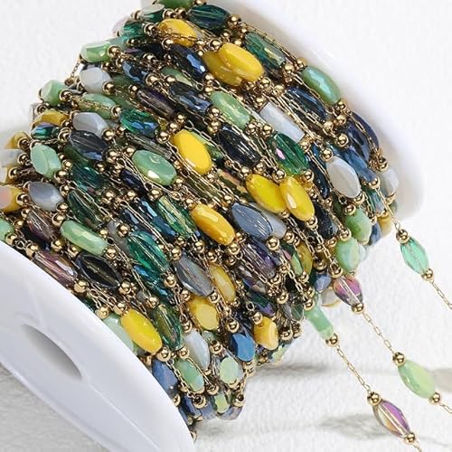 VDCVADKYE Kristallperlen, Edelstahl Kristall Perlen Kette Multicolor 1-2 Meter for Schmuck Machen DIY(Gold Color-mix Color,2meters) von VDCVADKYE