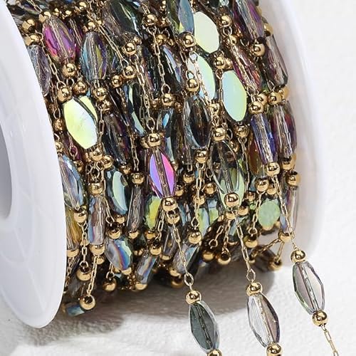 VDCVADKYE Kristallperlen, Edelstahl Kristall Perlen Kette Multicolor 1-2 Meter for Schmuck Machen DIY(Gold Color-purple,2meters) von VDCVADKYE