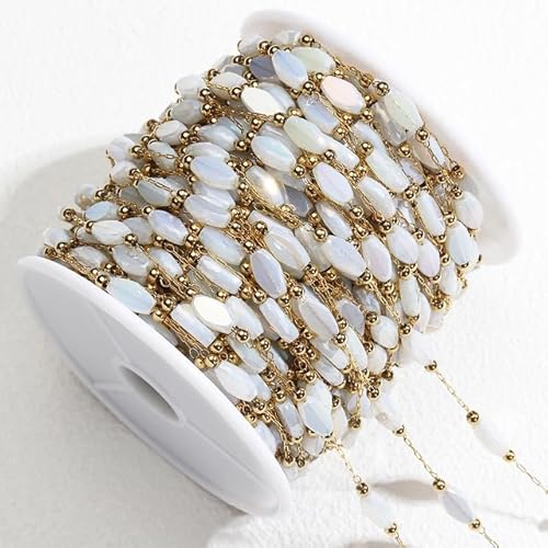 VDCVADKYE Kristallperlen, Edelstahl Kristall Perlen Kette Multicolor 1-2 Meter for Schmuck Machen DIY(Gold Color-white,1meter) von VDCVADKYE