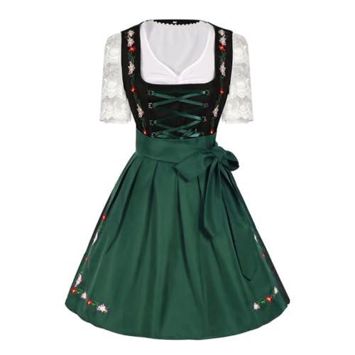 Krüger Dirndl Damen Midi Blau Schwarz Grün Günstig Trachtenrock Billig (Green, S) von VDDTAGAM