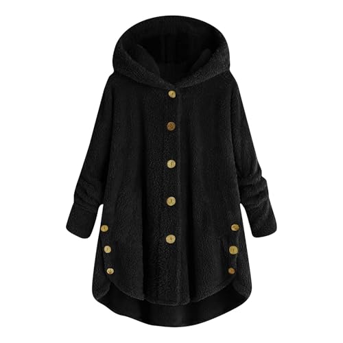 Flanell Jacke Damen Damen-Jacken Warmer Pullover Damen Winterjacke Damen Only Kuscheljacke Damen Sweatpullover Damen Damen Winterjacke Warm Damen Winterjacke Warm Hoodie Teena(Black,XXL) von VDDTAGAM