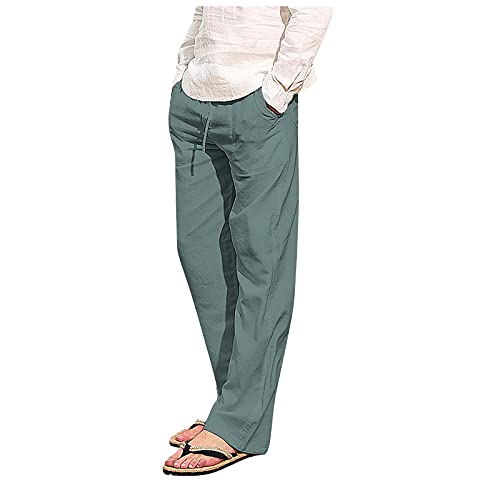 Herren Hose Stretch Sommer Jogginghose Herren Yogahose Baggy Shorts Herren Cargo Hosen Herren Leinenhose Herren Leinen Shorts Herren Weiße Hose Army Hose Herren Weite Sommerho(Mint Green,L) von VDDTAGAM