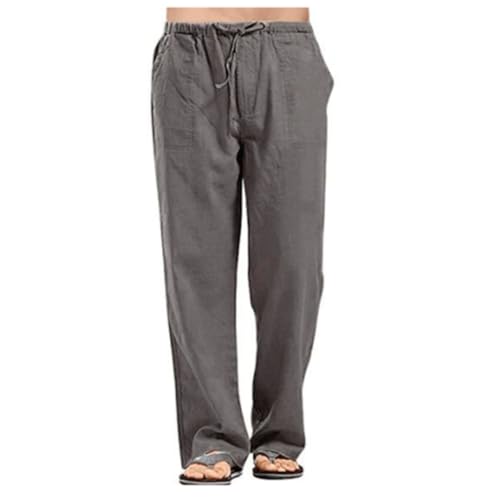 Herren Leinenhose Einfarbiges Lang Leicht Sommerhose Loose Fit Freizeithose für Urlaub Strand Alltag(Dark Gray,4XL) VDD144 von VDDTAGAM