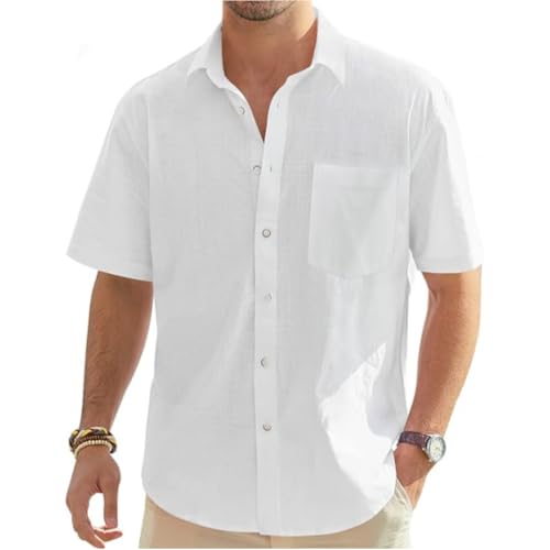 Leinen Hemd Herren Kurzarm Herrenhemd Hemden Herren Long Sleeve Shirt Men Summer Shirt Men Kleidung Herren Leinen Hemd Herren Hemd Hemden Herren Langarm Herren Kurzarmh(White,M) von VDDTAGAM