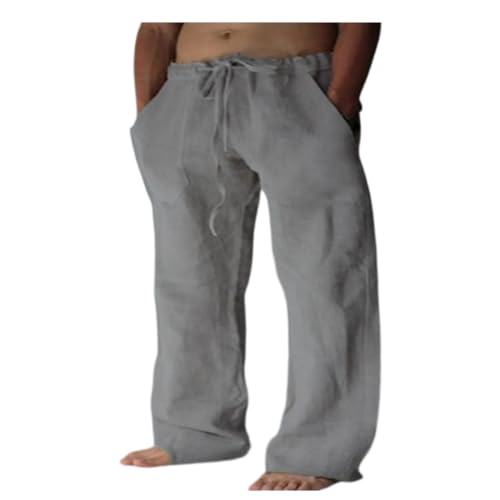 Leinenhose Herren Karierte Hose Herren Yogahose Leichte Sommerhose Herren Herrenhose Hippie Hose Herren Leinenhose Sommer Herren Joggpants Herren Outfit Herren Jogginghose Dün(Light Gray,5XL) von VDDTAGAM