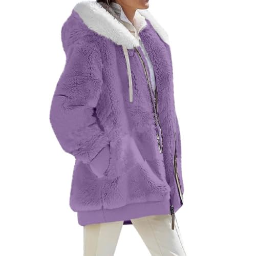 Oversize Pullover Damen Frauen Winterjacke Jacke Herbst Damen Teddy Jacke Damen Teddyfell Jacke Damen Fleece Pullover Für Damen Sherpa Jacke Damen Hemdjacke Damen Gefüttert Ov(Light Purple,L) von VDDTAGAM