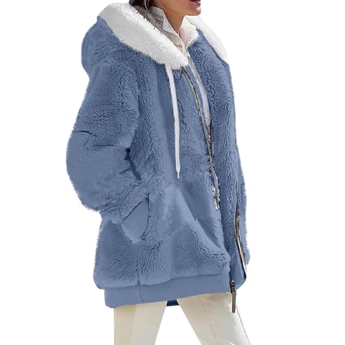 Teddy Damen Jacke Teddyjacke Damen Winterjacke Sale Teddy Fleecejacke Damen Womens Jacket Damen Jacke Herbst Hoody Damen Jacke Damen Winter Kuschel Pullover Damen Kuschelanzug(Light Blue,5XL) von VDDTAGAM