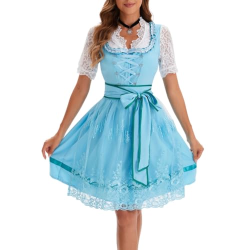 Trachtenblusen Damen Dirndl Dirndl Damen Beige Dirndl Damen Drindl Dirndl Mit Bluse Dindl Dirndl Damen Krüger Dirndl Mini Damen Diendl Trachtenmode Damen Trachtenrock Oktoberf(Green,XL) von VDDTAGAM