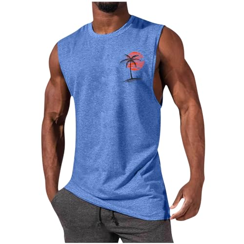 VDDTAGAM Ärmellose Crop Top Herren Tank Top Herren Baumwolle Unterhemden Herren Tank Top Herren Gym Tank Tops Axelshirt Herren Tank Top Unterhemd Herren Lang Tank Top Herren Gym Herren(Blue,L) von VDDTAGAM