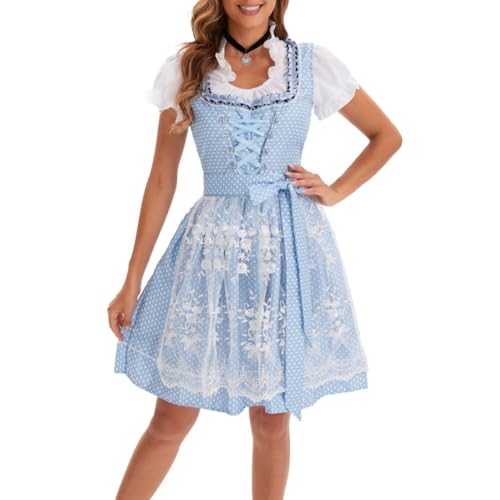 VDDTAGAM Dirndl Damen Midi Dirndl Ohne Schnürung Dirndl Damen Rosa Oktoberfest Damen Outfit Dirndl Grau Damen Dirndl Dirndl Schlicht Trachtenhose Damen Dirndl Schwarz Damen Golden Trac(Blue,XL) von VDDTAGAM