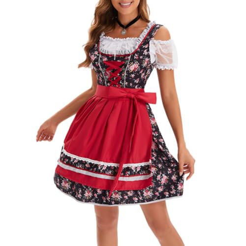 VDDTAGAM Dirndl Mädchen Lederhose Damen Tracht Oktoberfest Dirndl Damen Kurz Dirndl Damen Schwarz Dirndl Mit Bluse Und Schürze Dirndl Schlicht Dirndl Beige Drindl Dirndl Blau Dirndl Du(red,L) von VDDTAGAM