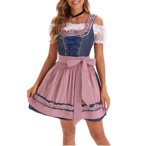 VDDTAGAM Dirndl Ohne Schnürung Dirndl Damen Women's Dirndl Dresses Lederhose Damen Tracht Rosa Dirndl Dirndl Samt Damen Dirndel Dirndl Grün Dirndl Türkis Dirndl Pink Dirndl Blu(Blue,XL) von VDDTAGAM