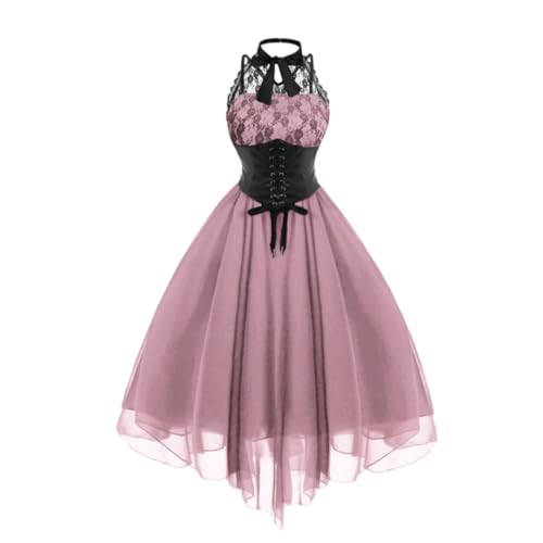 VDDTAGAM Goth Dress Vintage Clothes Maleficent Kostüm Damen Hexenkostüm Damen Kleider Elegant Kostüm Halloween Vampire Kostüm Damen Renaissance Kleid Renaissance Kleid Damen Kostüm Hal(Pink,XL) von VDDTAGAM