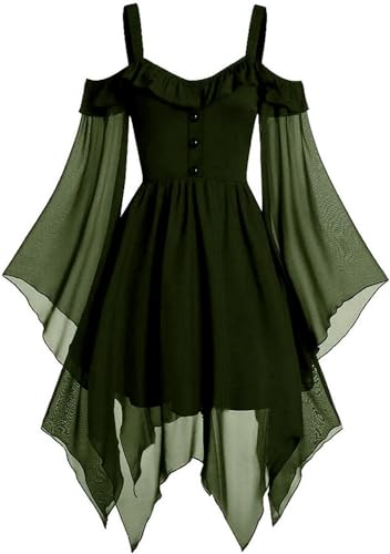 VDDTAGAM Gothic Kostüm Damen Steampunk Kostüm Damen Kleider Damen Halloween Kostüm Fledermaus Kostüm Damen Kostüm Damen Halloween Vampir Kostüm Helloween Kostüm Maleficent Kostüm Damen(Green,S) von VDDTAGAM