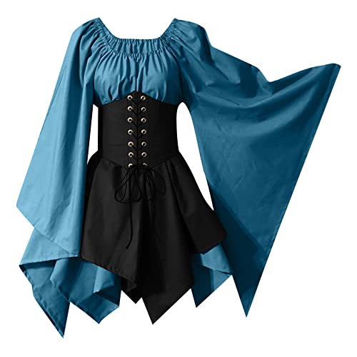 VDDTAGAM Halloween Costume Kostüm Halloween Rotes Kleid Gothic Kostüm Damen Halloween Kostüm Damen Kleid Maleficent Kostüm Damen Vampir Kostüm Damen Vampir Kostüm Gothic Kleidung Damen(Blue,XXL) von VDDTAGAM