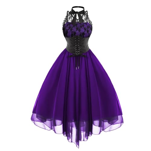 VDDTAGAM Halloween Kleider Rotkäppchen Kostüm Damen Gothic Kleid Damen Kleid Mittelalter Damen Kostüm Damen Halloween Hexenkostüm Damen Weißes Kleid Kürbis Kostüm Damen Viktorianisches(Purple,S) von VDDTAGAM
