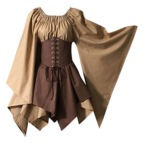 VDDTAGAM Halloween Kostüm Damen Große Größen Halloween Dress Cruella Devil Kostüm Damen Halloween Kostüm Erwachsene Halloween Damen Kostüm Mittelalter Kleidung Damen Kleid Damen Kleide(Khaki,M) von VDDTAGAM