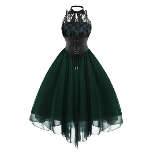 VDDTAGAM Halloween Kostüm Damen Große Größen Festlich Elegant Gruselig Schwarzes Kleid Vampir Dame (Army Green, S) von VDDTAGAM