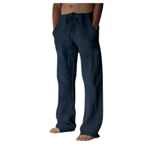 VDDTAGAM Haushose Herren Sommer Herren Herren Leinenhose Jogpants Herren Performance Pants Herren Pyjamahose Herren Lang Schwarze Hose Herren Herren-Cargohosen Bequeme Hose Herren Weit(Navy,5XL) von VDDTAGAM