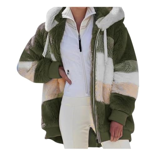 VDDTAGAM Herbst Mantel Damen Damen Winterjacke Warmer Pullover Damen Damen Jacken Kuscheljacke Kapuzenpullover Damen Damen Winterjacke Sale Jacke Mit Teddyfutter Damen Teddyfleece Jack(Army Green,L) von VDDTAGAM